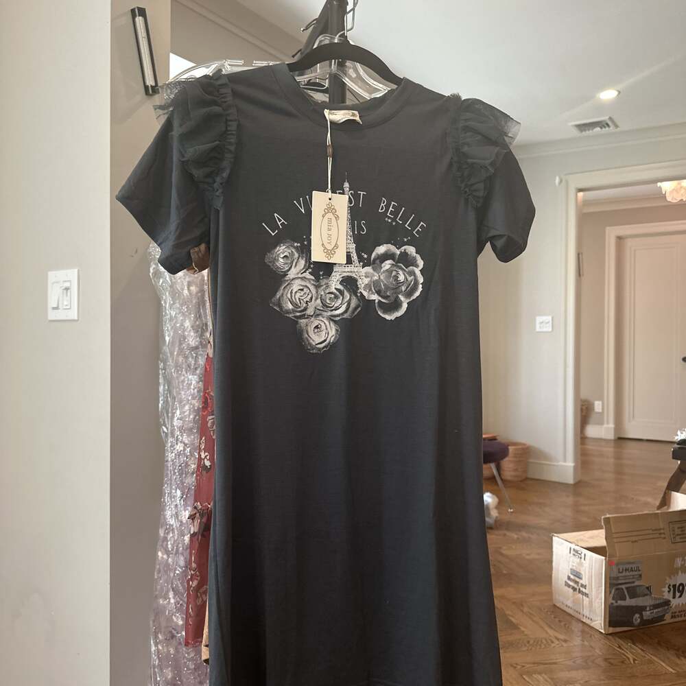 NEW* Joyfolie Mia Joy Girls Dress Paris roses Grey La Vie Est Belle Size 12